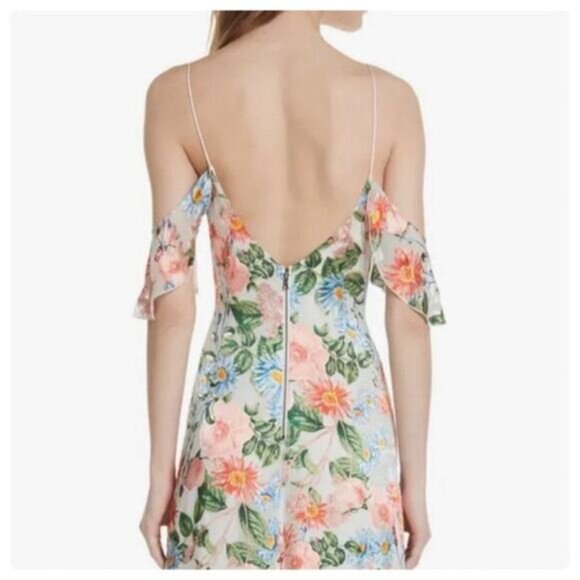 Alice + Olivia Floral Fields Burnout Alves Silk Cold Shoulder Mini Dress Size 2 - Picture 2 of 7